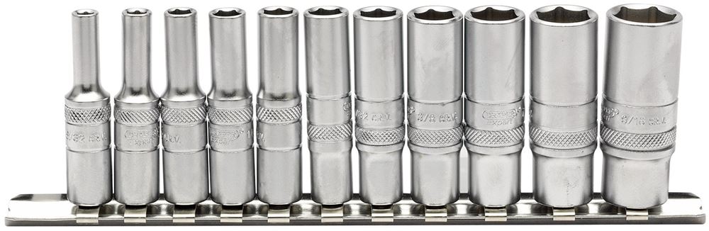 Draper 1/411PC IMP. DEEP SOCKET RAIL 16491 1/4 Sq. Dr. Imperial Deep Sockets on Metal Rail (11 Piece)