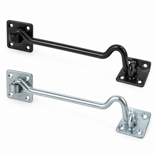 TIMCO Wire Pattern Cabin Hooks Black or Zinc 4in to 12in Carbon Steel Door and Gate Hold Open Fittings 1 Pack - Fixings Not Included