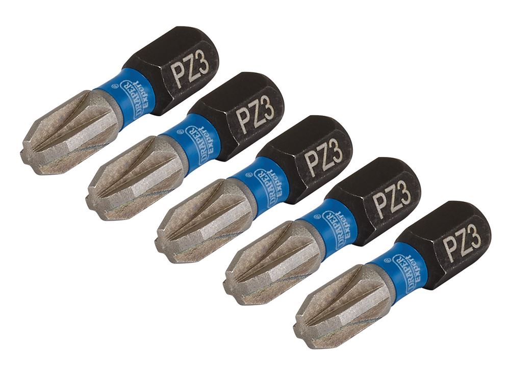 Draper PZ3X25MM IMPACT S/D BIT 5PK 04975 PZ-Type Impact Screwdriver Bits, 1/4" Hex