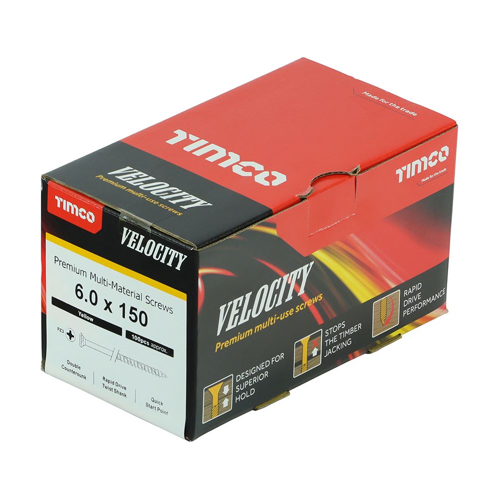 TIMCO Velocity Screw PZ3 CSK ZYP 6.0 x 150 Gold Pack 100