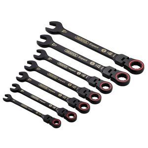 Draper 7PC FLEX HEAD RATCHET SPANNER 03927 HI-TORQÂ® Metric Flexible Head Ratchet Combination Spanner Set, Black (7 Piece)