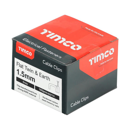 TIMCO Flat Twin&Earth Cable Clip GRY To fit 1.5mm Grey Pack 100