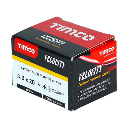 TIMCO Velocity Screw PZ1 CSK ZYP 3.0 x 20 Gold Pack 200
