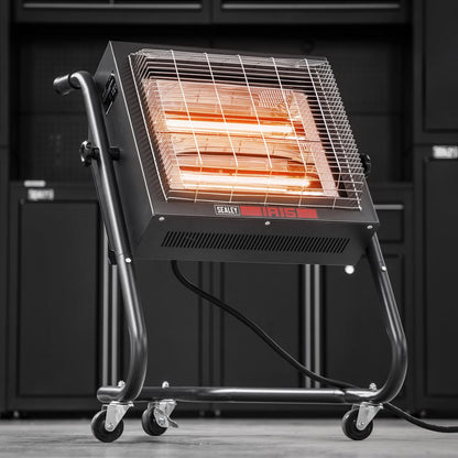 Sealey IR15 Infrared Halogen Heater 1.4/2.8kW 230V | 1400/2800W, 230V - 13A, Thermostat, Timer, Adjustable | Powder coated metal construction with