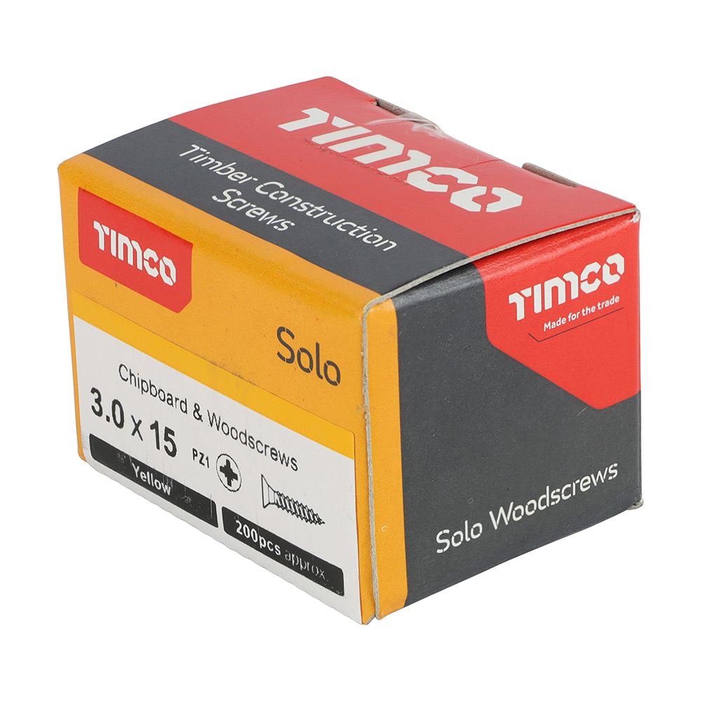 TIMCO Solo Woodscrew PZ1 CSK ZYP 3.0 x 15 Gold Pack 200