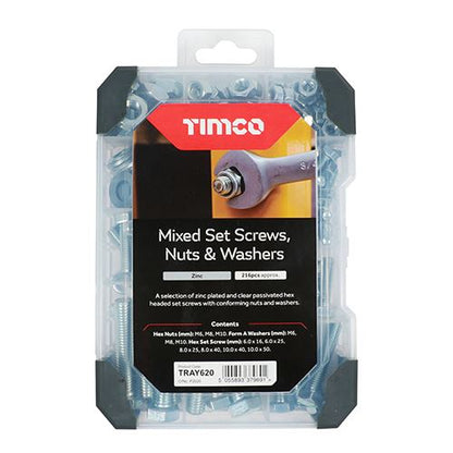 TIMCO Mix SetScrews Nuts WashersZinc 199pcs Pack 1