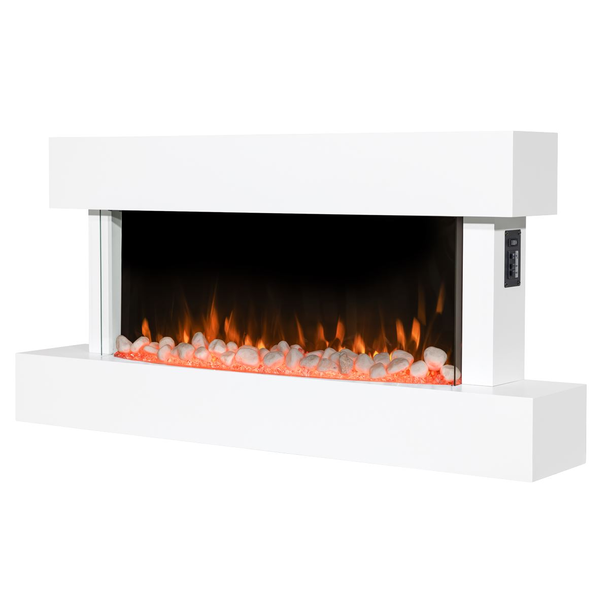 Baridi DH113 Wall Mounting Electric Fireplace with LED Flame Effect 46" - White | 230V~50Hz, Timer, Remote Control | Create a relaxing and cozy space