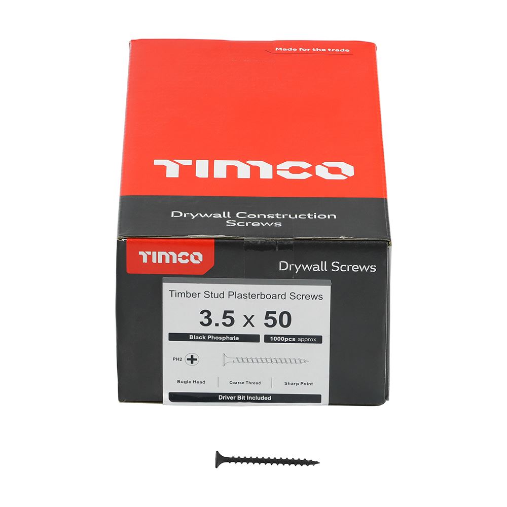 TIMCO Drywall Screw PH2 Coarse Black 3.5 x 50 Black Pack 1000