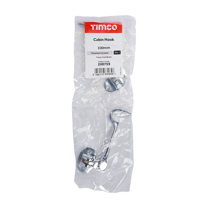 TIMCO Cabin Hook Pol. Chrome 100mm Pack 1