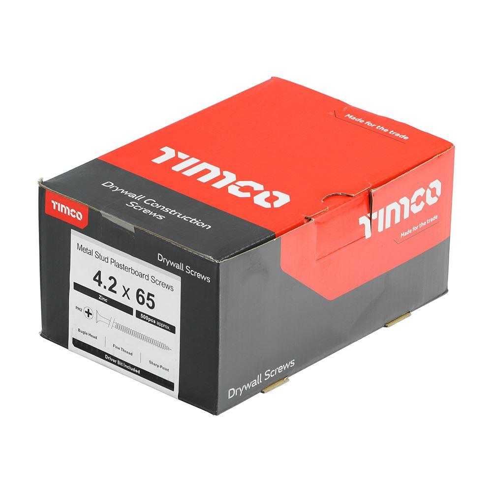 TIMCO Drywall Screw PH2 Fine Zinc 4.2 x 65 Silver Pack 500