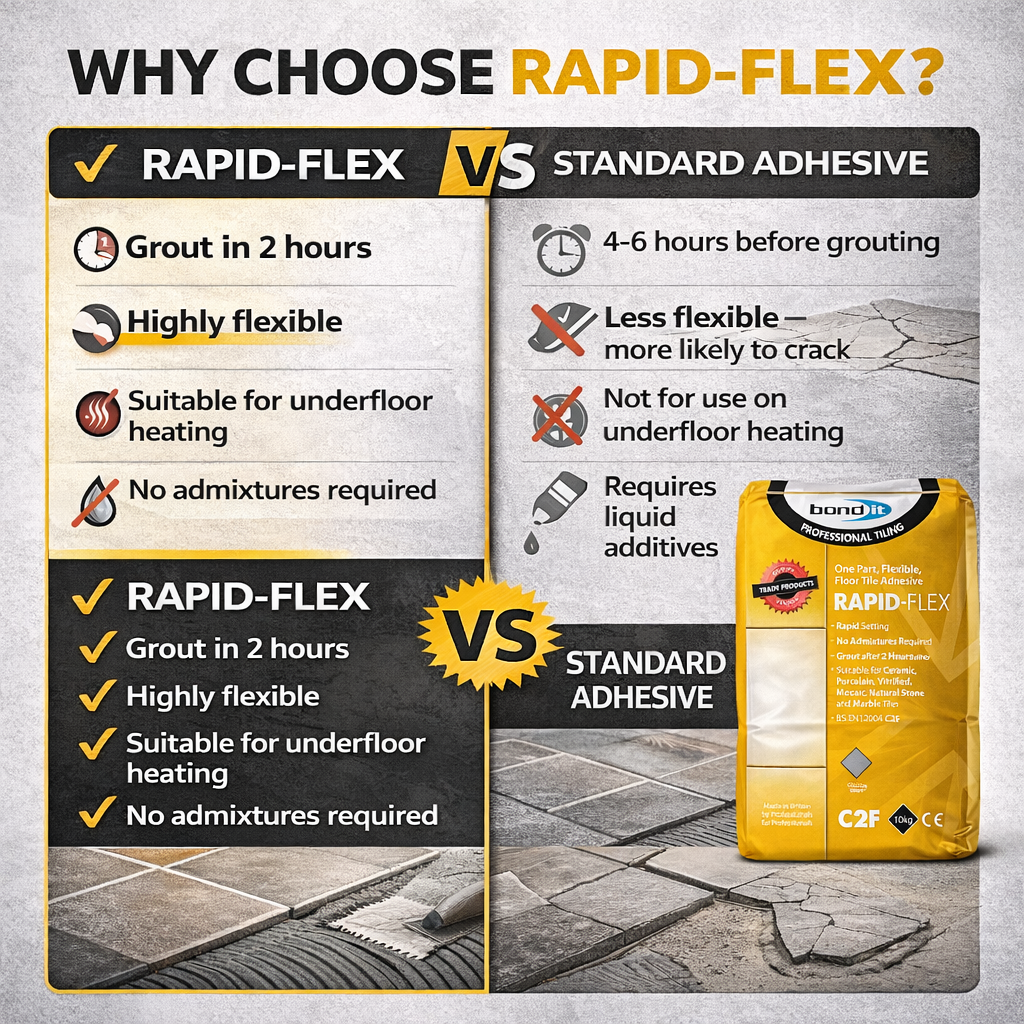 Bond It Rapid-Flex Grey Tile Adhesive 20kg Flexible Rapid Set Floor