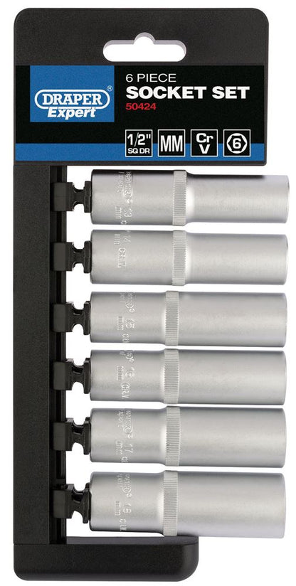 Draper 1/2 6PT 6PC DEEP SOCKET SET 50424 Metric Deep Socket Set, 1/2" Sq. Dr. (6 Piece)