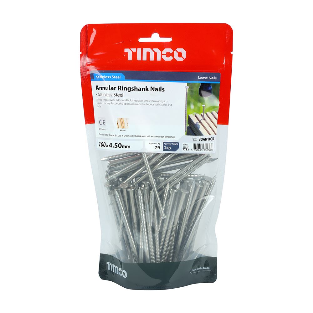 TIMCO Annular Ringshank Nail - A2 SS 100 x 4.50 Pack 1