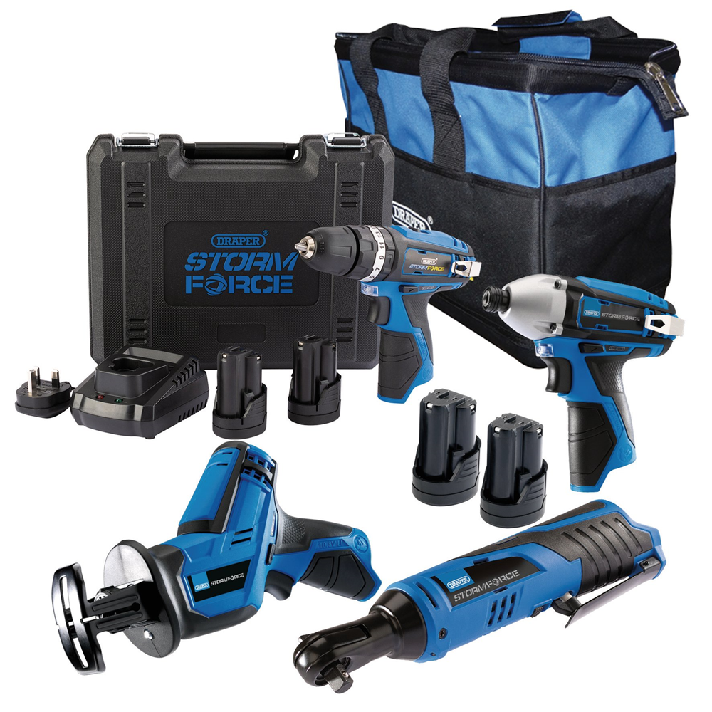 Draper 10.8V DRILL 4 PACK+4BATTS&BAG 91032 Draper Storm Force Â® 10.8V DRILL 4 Pack + 4 Batt.