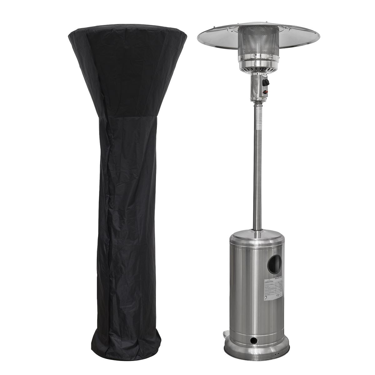 Dellonda DG221 Freestanding Gas Patio Heater 13kW with Wheels Supplied with Cover, Stainless Steel | Wheels, Tip-Over Switch, Water Resistant