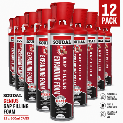 12 x Soudal Hand Held PU Expanding Foam 600ml Genius Gun Filler Insulation