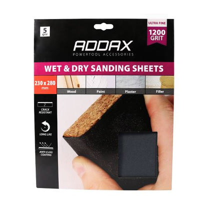 TIMCO Wet & Dry Sanding Sheets P1200 230 x 280mm Black Pack 5