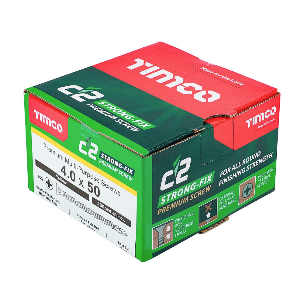 TIMCO C2 Strong-Fix PZ2 CSK ZYP 4.0 x 50 Gold Pack 200