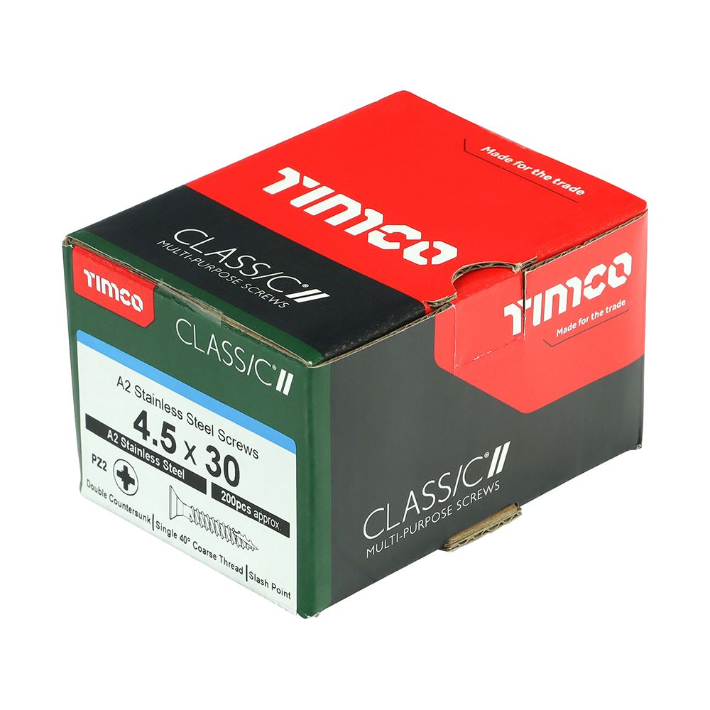 TIMCO Classic Screw PZ2 CSK A2 SS 4.5 x 30 Pack 200