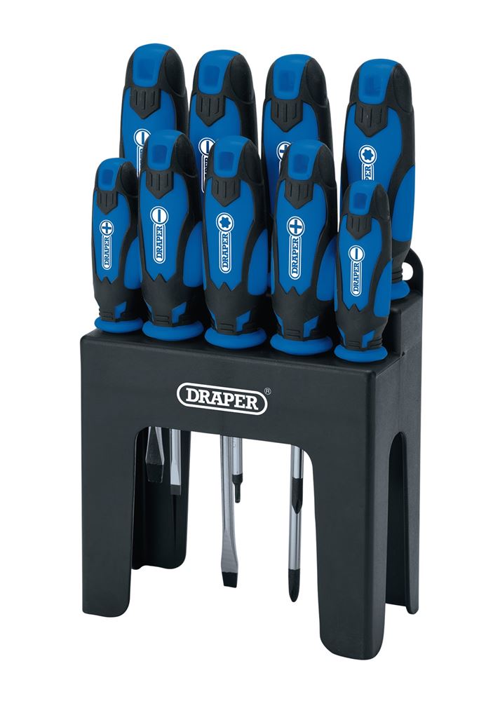 15960 Draper Soft Grip Screwdriver Set, Blue (9 Piece) 864/9/B Screwdriver Sets Professional Trade DIY Workshop Garage Use