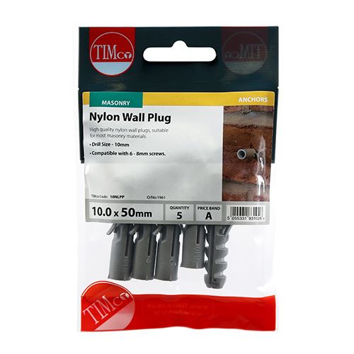 TIMCO Nylon Plug 10.0 x 50 Pack 5