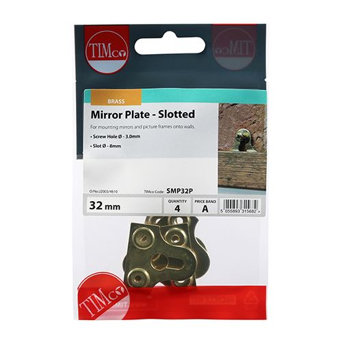 TIMCO Mirror Plate - Slotted 32mm Pack 4