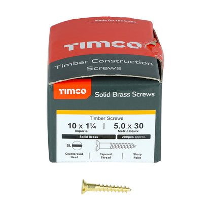 TIMCO Brass Timber Screw SLOT CSK 10 x 1 1/4 Pack 200