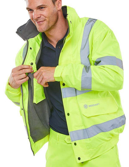 Beeswift Hi Vis Bomber Jacket Yellow Reflective Waterproof Workwear
