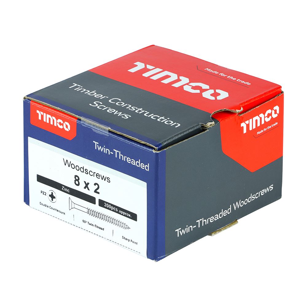 TIMCO Twin Woodscrew PZ2 CSK Zinc 8 x 2 Silver Pack 200