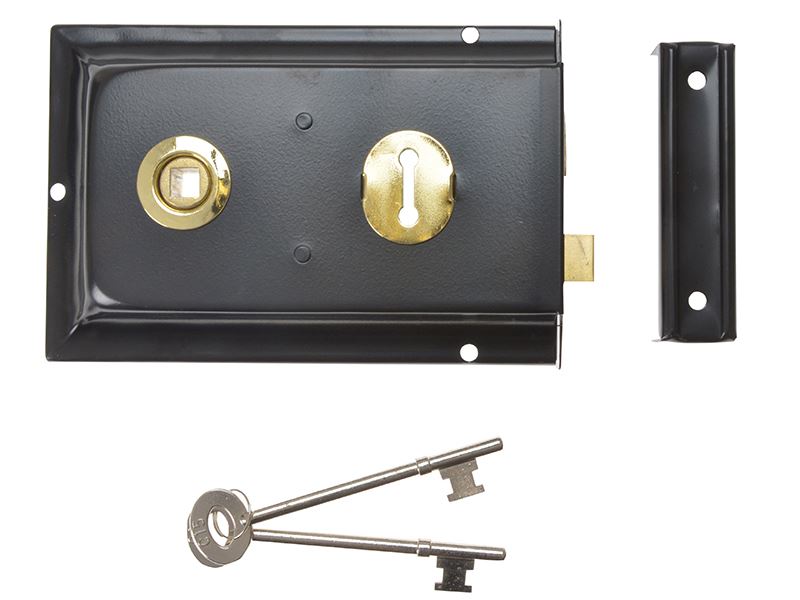 Yale P-334-BL Rim Sashlock, Suitable for Internal Doors, Sheds and Gates, Black Finish, 156 mm x 104 mm (6 x 4 Inch)