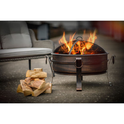 Dellonda DG42 76cm Deluxe 2-in-1 Outdoor Fire Pit & Coffee Table Antique Bronze Effect | Safety Screen | Supplied with steel lid allowing this fire