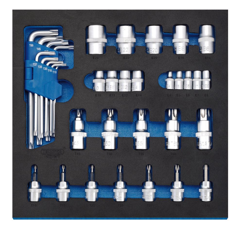 Draper 35PC TX HEX KEY AND BIT SET 63512 Screwdriver Insert Bits and Draper TX-STARÂ® Keys in 1/2 Drawer EVA Insert Tray (35 Piece)