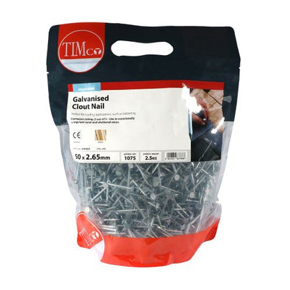 TIMCO Galvanised Clout Nails Roofing Nails Available in All Sizes and Pack Quantities from 50 Pieces to 25kg for Roofing Felt Timber and General Construction