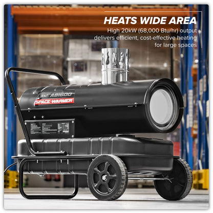 Sealey ABI600 Space Warmer Indirect Kerosene/Diesel Heater with Wheels 68,000Btu/hr | 68,242Btu/hr(20kW), 230V ~ 50Hz, Thermostat, Wheels