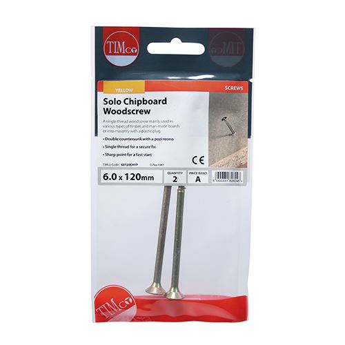 TIMCO Solo Woodscrew PZ3 CSK - ZYP 6.0 x 120 Gold Pack 2