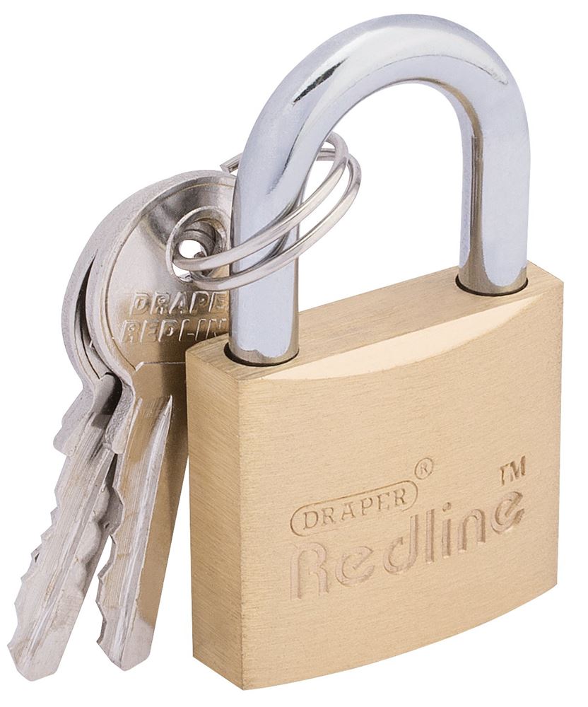68021 Draper Redline Redline Brass Cylinder Padlock, 30mm RL-PL Padlocks Professional Trade DIY Workshop Garage Use