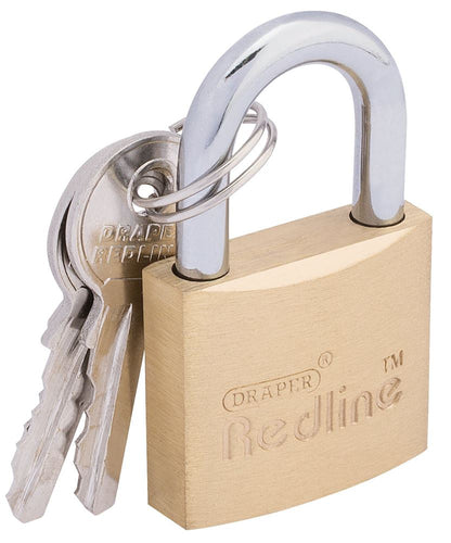 68021 Draper Redline Redline Brass Cylinder Padlock, 30mm RL-PL Padlocks Professional Trade DIY Workshop Garage Use