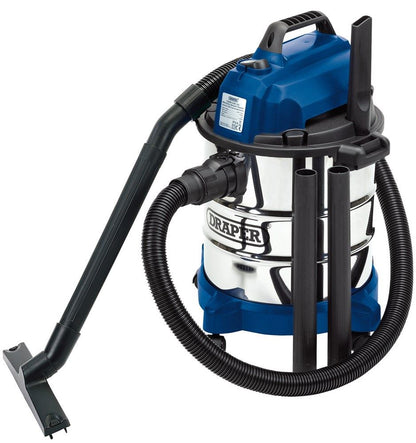 13785 Draper 230V Wet and Dry Vacuum Cleaner with Stainless Steel Tank, 20L, 1250W Vacuums Professional Trade DIY Workshop Garage Use