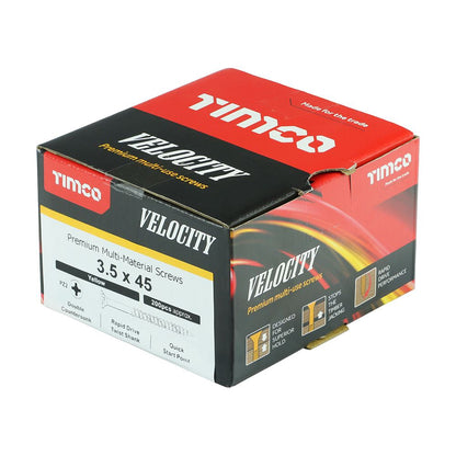 TIMCO Velocity Screw PZ2 CSK ZYP 3.5 x 45 Gold Pack 200