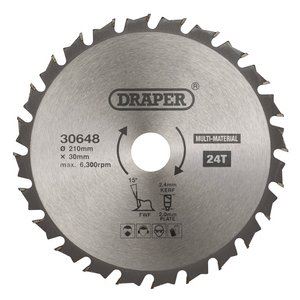 Draper TCT SAW BLADE 210MM 24T MULTI 30648 TCT Multi-Purpose Circular Saw Blade, 210 x 30mm