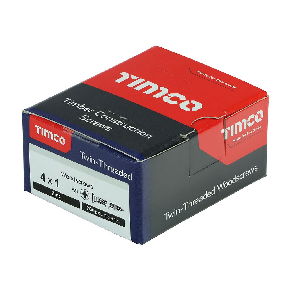 TIMCO Twin Woodscrew PZ1 CSK Zinc 4 x 1 Silver Pack 200
