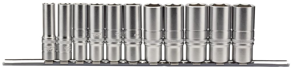 Draper 3/811PC IMP. DEEP SOCKET RAIL 16495 Imperial Deep Socket Set on a Metal Rail, 3/8" Sq. Dr. (11 Piece)