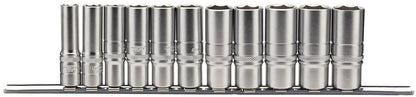 Draper 3/811PC IMP. DEEP SOCKET RAIL 16495 Imperial Deep Socket Set on a Metal Rail, 3/8" Sq. Dr. (11 Piece)
