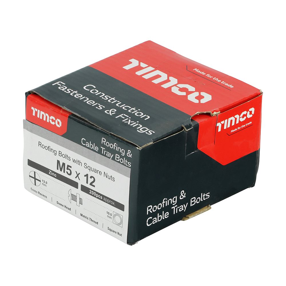 TIMCO Roofing Bolt & SQ Nut Zinc M5 x 12 Silver Pack 200