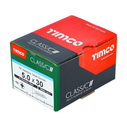 TIMCO Classic Screw PZ2 CSK A4 SS 5.0 x 30 Pack 200