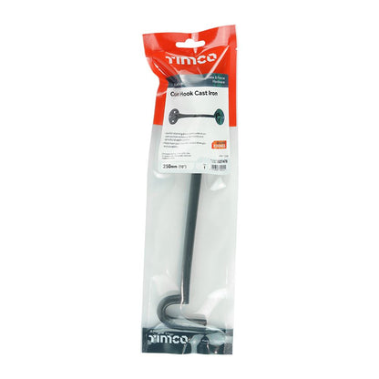 TIMCO Cabin Hook Cast Iron Black 10" Black Pack 1