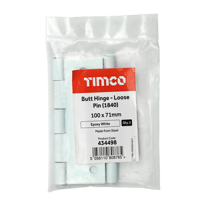 TIMCO Butt Hinge Loose Pin White 100 x 71 White Pack 2