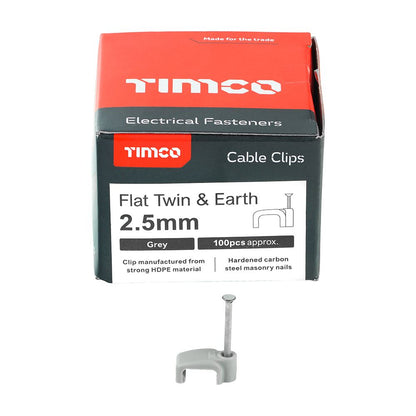 TIMCO Flat Twin&Earth Cable Clip GRY To fit 2.5mm Grey Pack 100