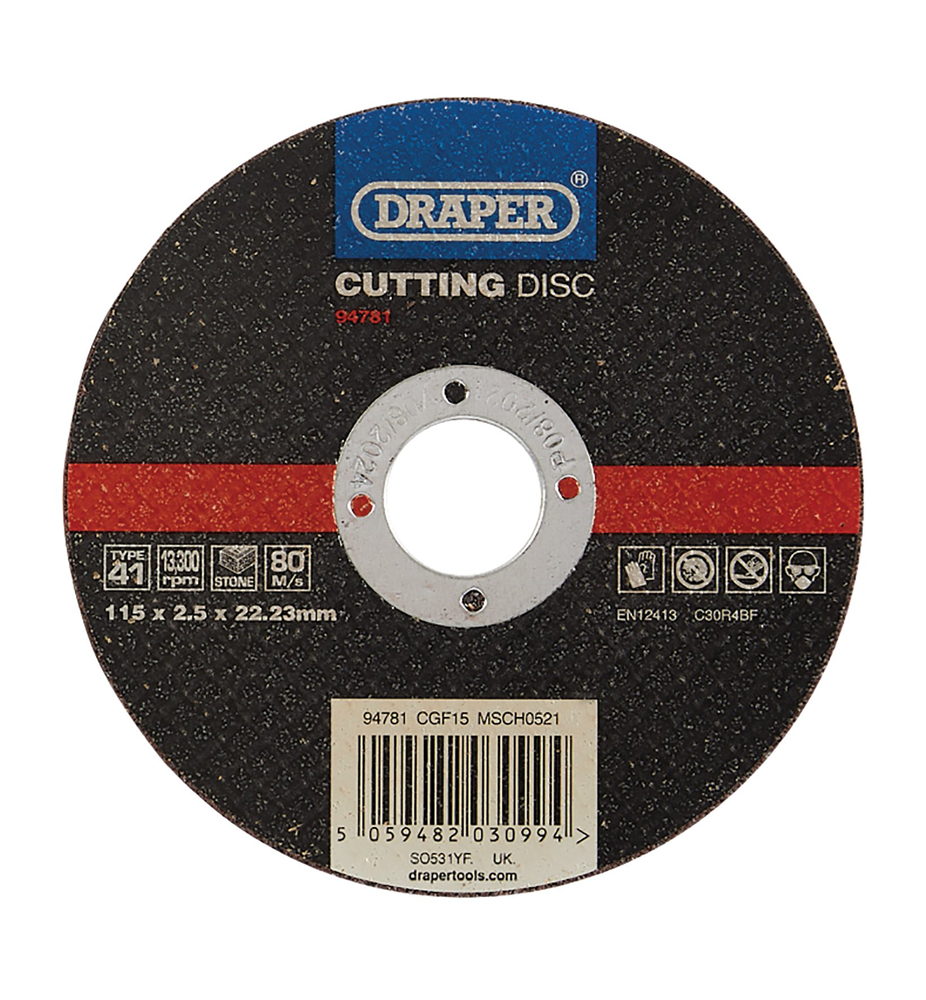 Draper CUT/DISC STONE - 115X2.5MM 94781 Flat Stone Cutting Discs