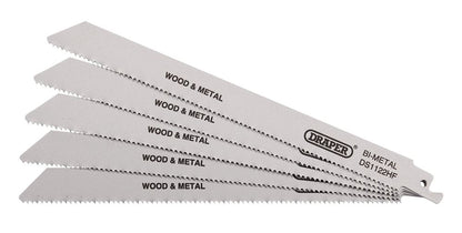 Draper RECIP SAW BLADE 5PCS - S1122HF 38754 Bi-metal Reciprocating Saw Blades for Multi-Purpose Cutting, 225mm, 10tpi (Pack of 5)